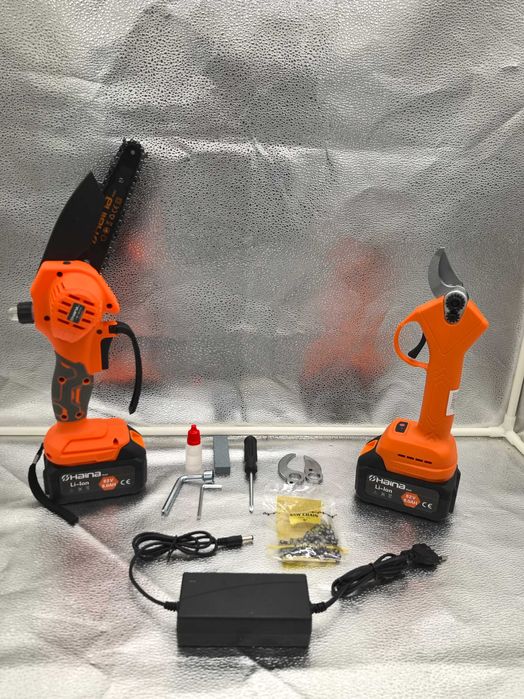 Kit gradinarit: Foarfeca + Drujba electrica, 2x 48V – Pachet complet!