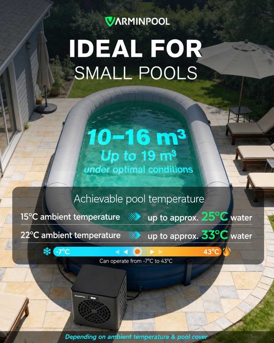 Нова Термопомпа за басейн 5.4 kW VARMINPOOL, отопление/охлаждане, WiFi