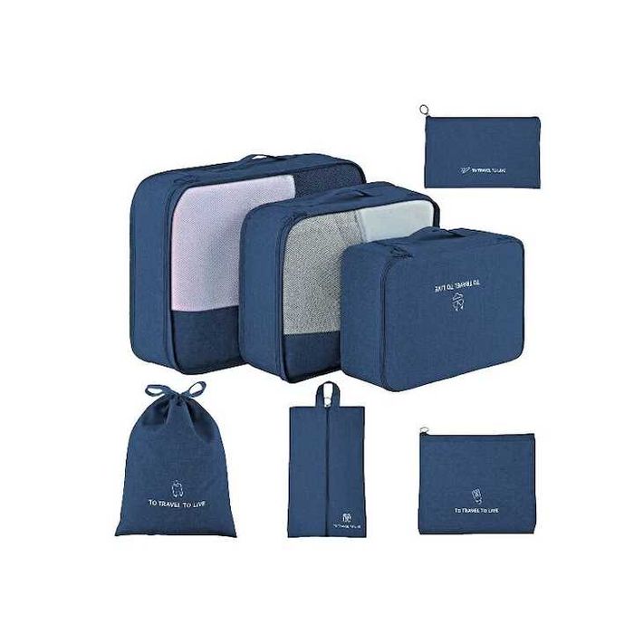 Set 7 Huse Organizare Bagaj || Accesorii Troler || Negru/Gri/Albastru