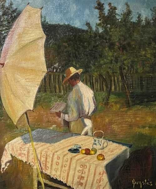 Tablou VECHI, semnat, Ulei pe carton, 60x50cm+rama