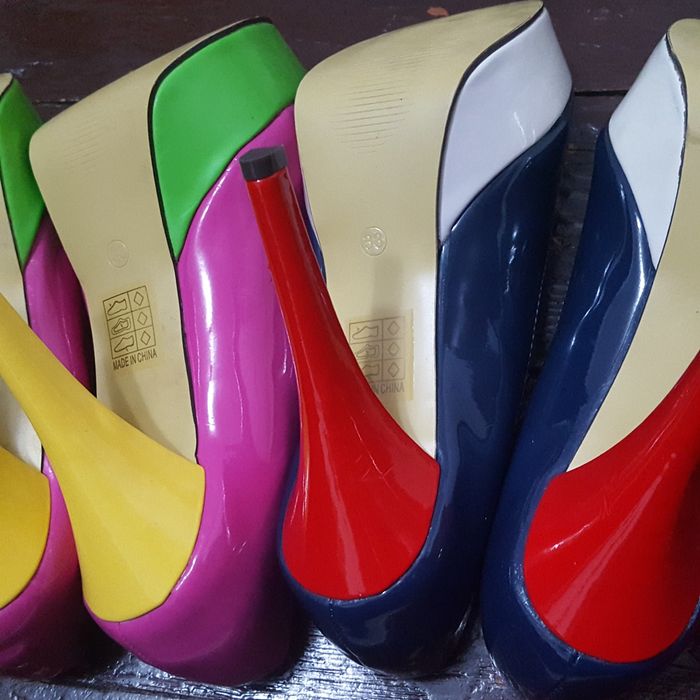 Donez Pantofi  cu toc si  platforma roz albastru