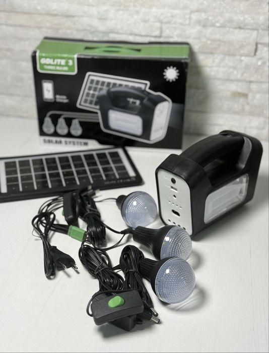 Kit Solar Portabil pentru Camping Bibica Edition – Sistem de Iluminat cu Panou Solar, Acumulator, Lanternă, Lampă U și 3 Becuri LED