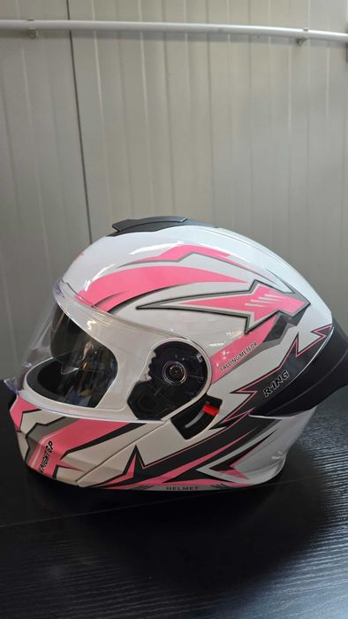 Casca Moto/Scuter Flip-Up, Viziera Dubla, Modulabila, Roz