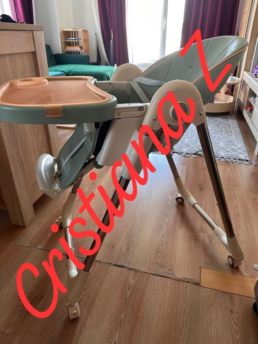 Scaun de Masa Pliabil 5 in 1, 5 Pozitii inclinare Spatar, Stabil, Centura de Siguranta in 5 Puncte, Ajustabil pe Inaltime, Tavita Reglabila