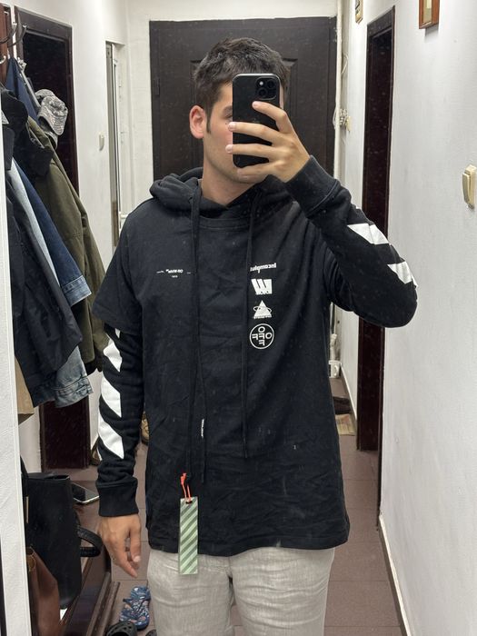 Оригинално супер рядко off white double tee hoodie virgil abloh 2020