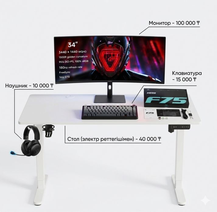 Монитор, наушник, стол