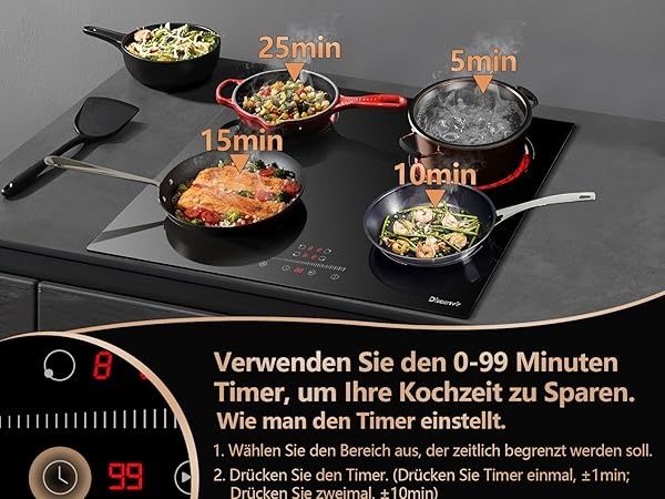 Стъклокерамичен плот за вграждане 4 зони 60см 6000W, Disaenvir