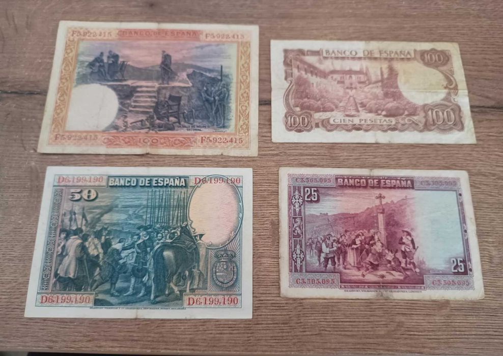 Bancnote vechi spaniole – Peseta (1925–1970), set 4 buc