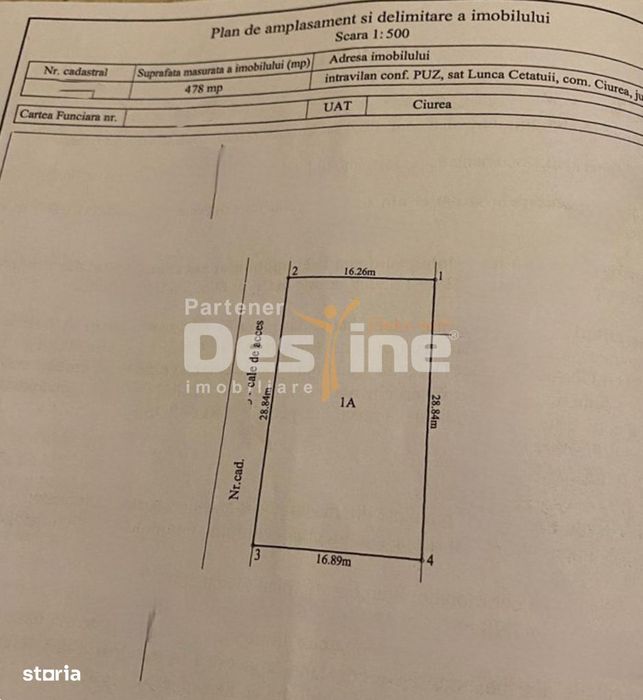 Comision 0% Teren intravilan 944 mp, Lunca Cetatuii