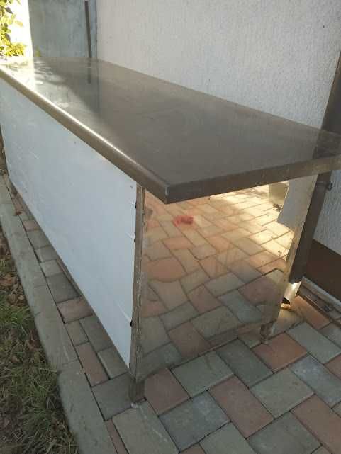 masa de inox pizza  blat de granit cu polita inferioara 210x70 cm