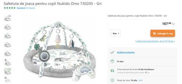 Saltea de joaca, activitati Nukido Dino 730200 gri