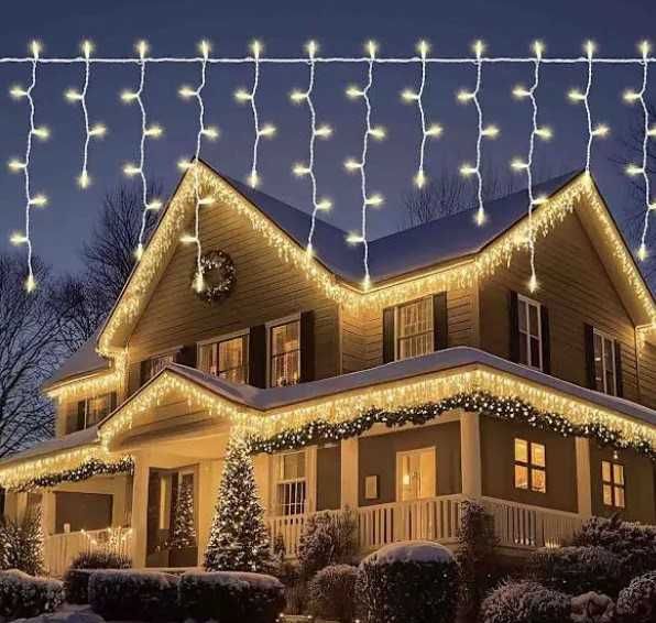 Външни коледни 500 LED лампички топла светлина 22 метра - украса за къща