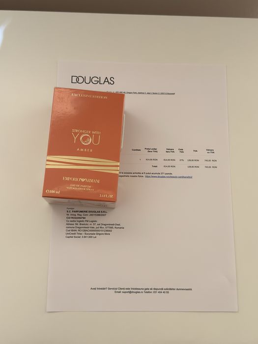Armani Stronger With You Amber – Nou, nefolosit | Factură Douglas