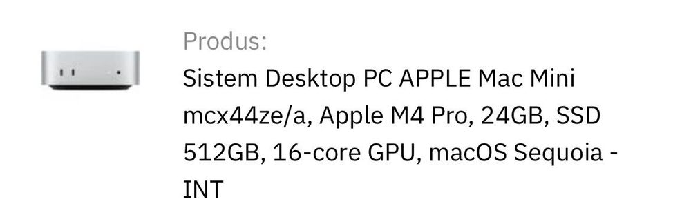 Mac Mini M4 PRO 24GB RAM/512GB SSD