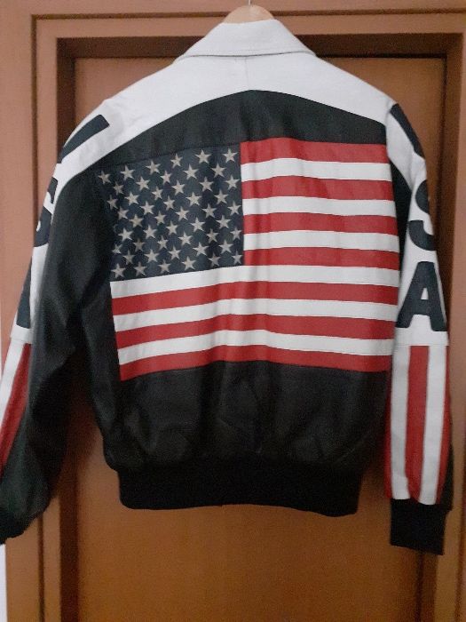 USA Geaca de piele cu steagul Americii