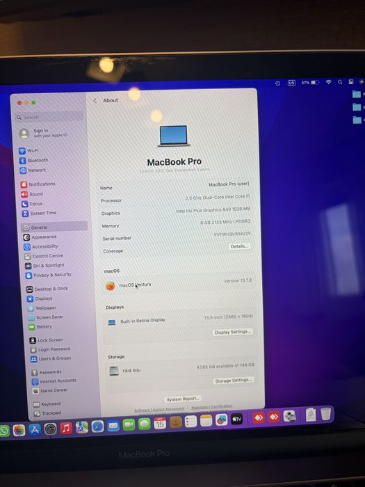 Macbook Pro 1708 windows si MacOs 256 gb