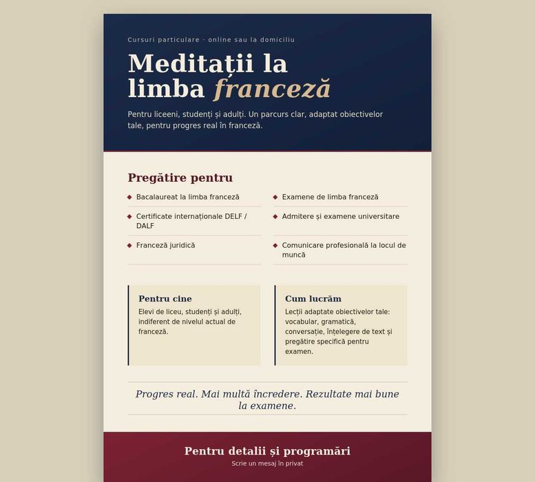 Meditații limba franceză (certificate, franceza juridică, liceu, admitere facultate)