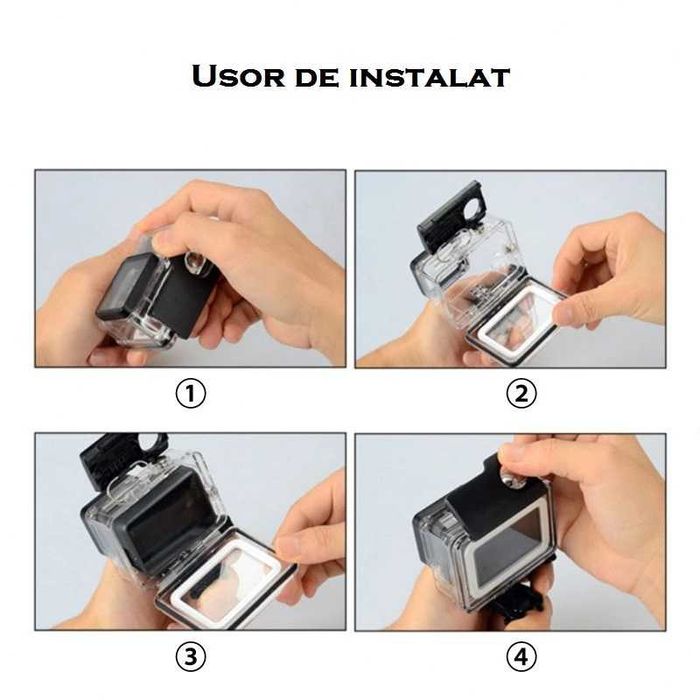 Set accesorii GoPro Hero 5 6 7 carcasa subacvatica 45m, husa, folie