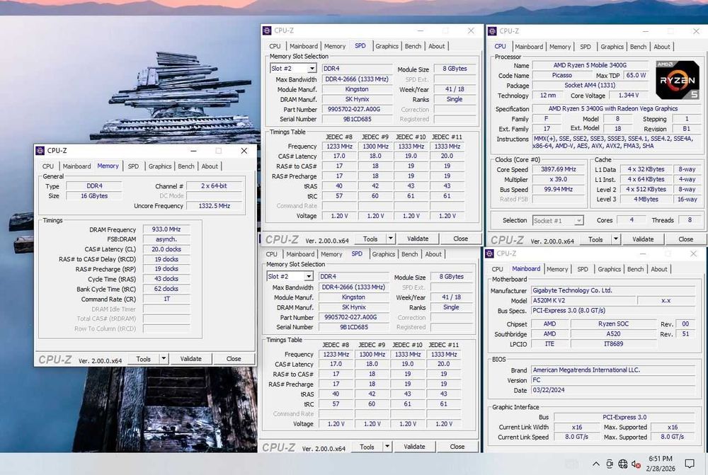 Kit AM4 GIGABYTE A520M-K v2+AMD Ryzen 5 3400G+RAM 16Gb DDR4 2666