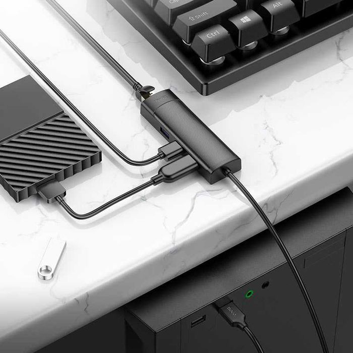 Сетевой Ethernet адаптер переходник HOCO HB42 USB LAN Rj45 + USB 3.0