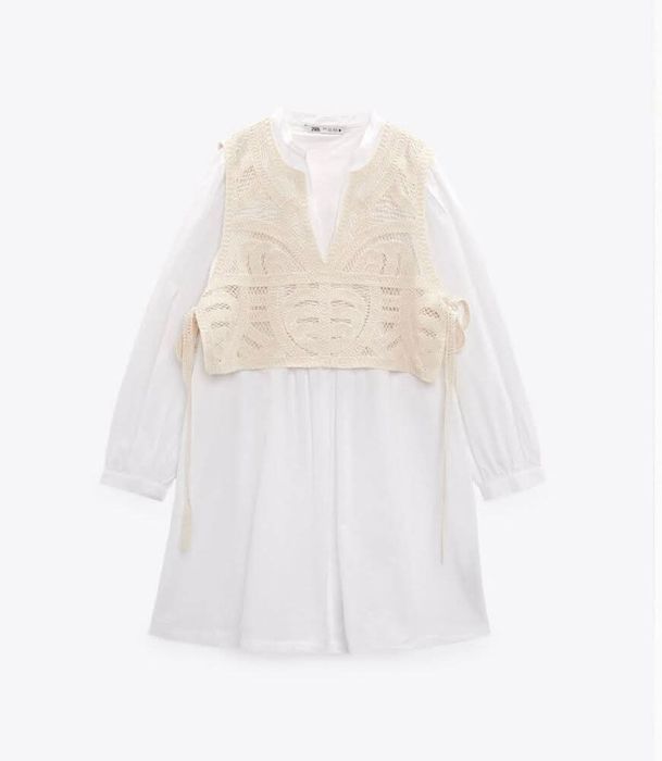 ZARA рокля памук с бродирана част р-р С