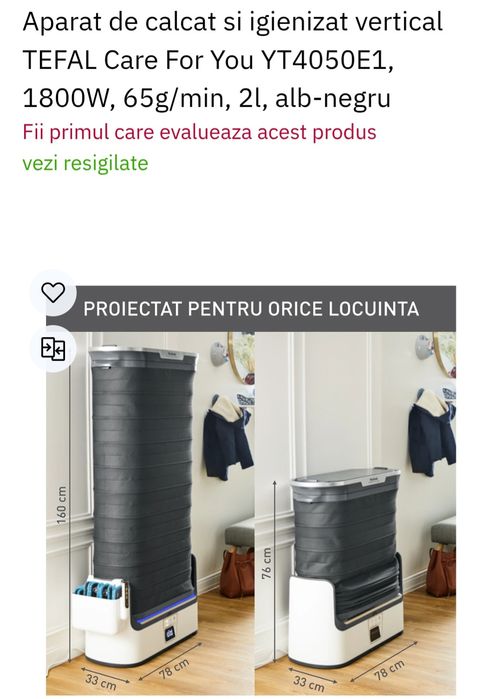 Aparat de călcat și igienizat vertical  + uscator