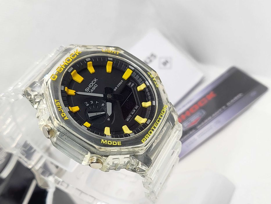 Ceas Sport Casio g shock ga 2100 Transparent jellyfish Skeleton yellow, Nou,Garantie 2 ani