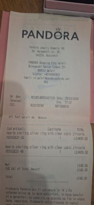 Inel Pandora cu certificat de garantie