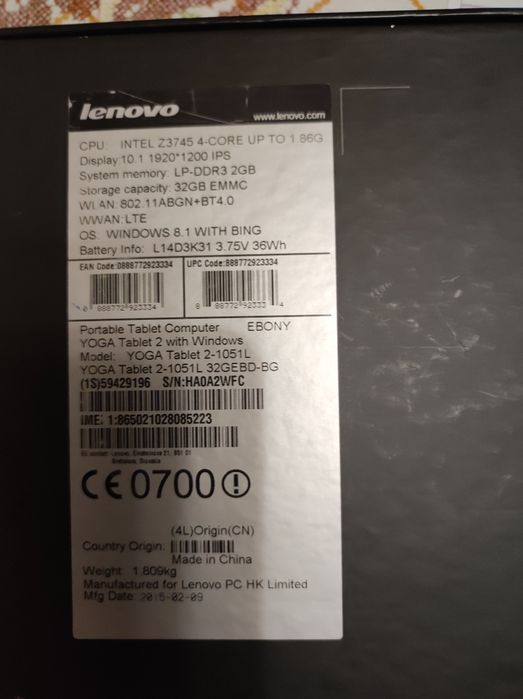 Lenovo Yoga tablet 2 Windows почти не е ползван