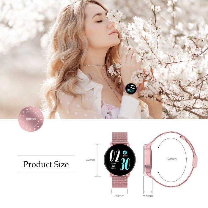 Стилен дамски смарт часовник GOKOO водоустойчив НОВ