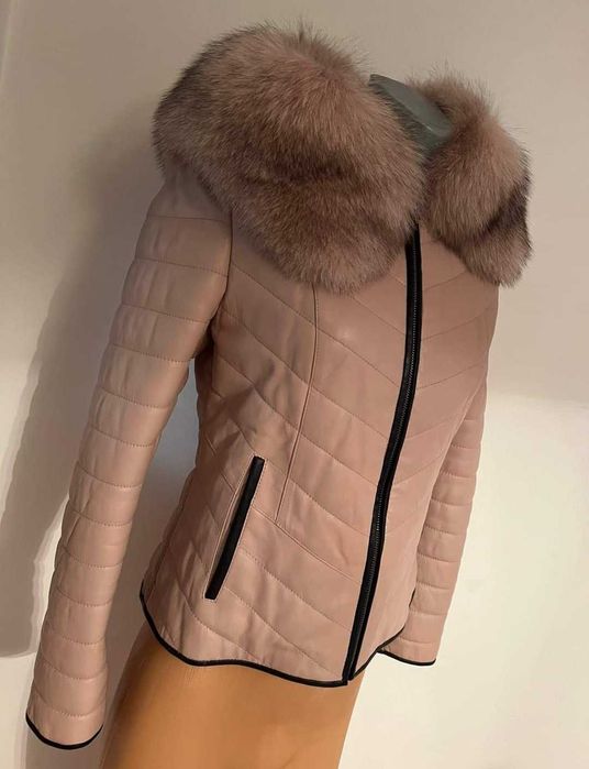 Яке естествена кожа с лисица розово размер м