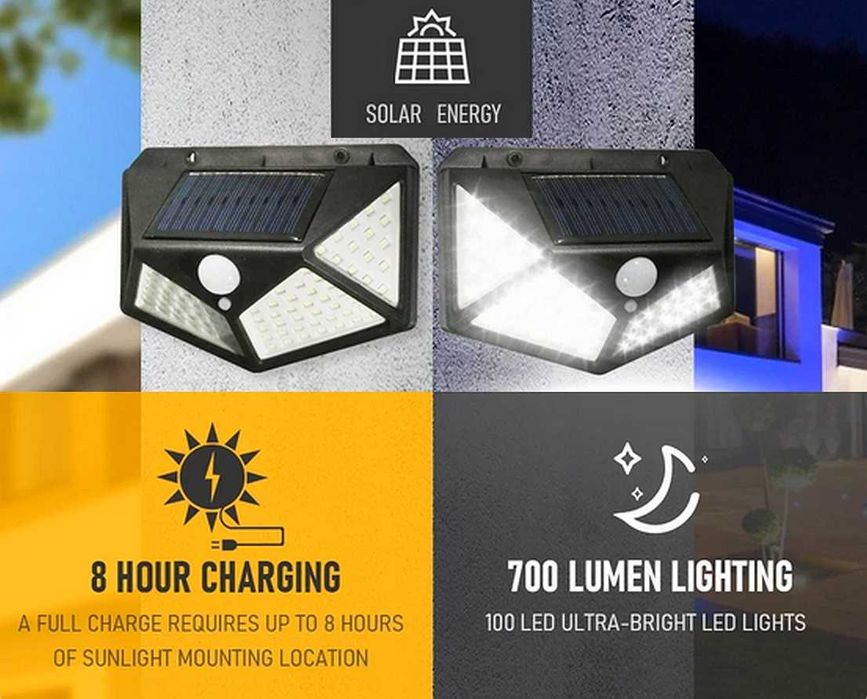 Lampa solara cu 100 leduri si senzor de miscare