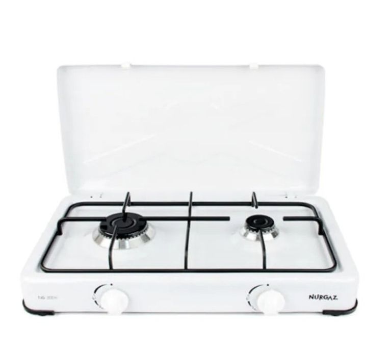 Aragaz 2 ochiuri camping butelie 50x36 cm alb/ maro