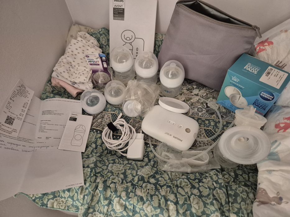 Електрическа помпа Philips Avent + аксесоари,бебешки шишета авент и др