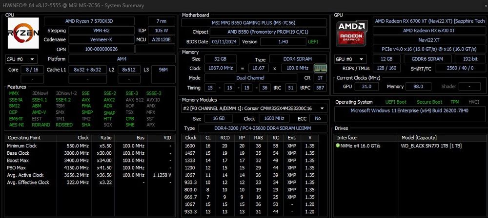 PC Gaming Ryzen 7 5700x3D , RX6700xt , 32GB RAM