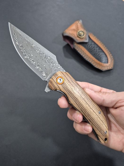 Сгъваем нож дамаска стомана с кожена кания,SD16