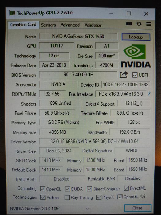 Gtx 1650 4gb ddr6