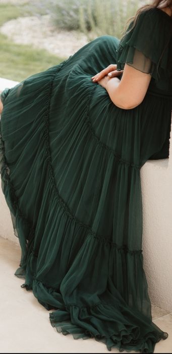 Rochie mătase naturală verde Pin Handmade