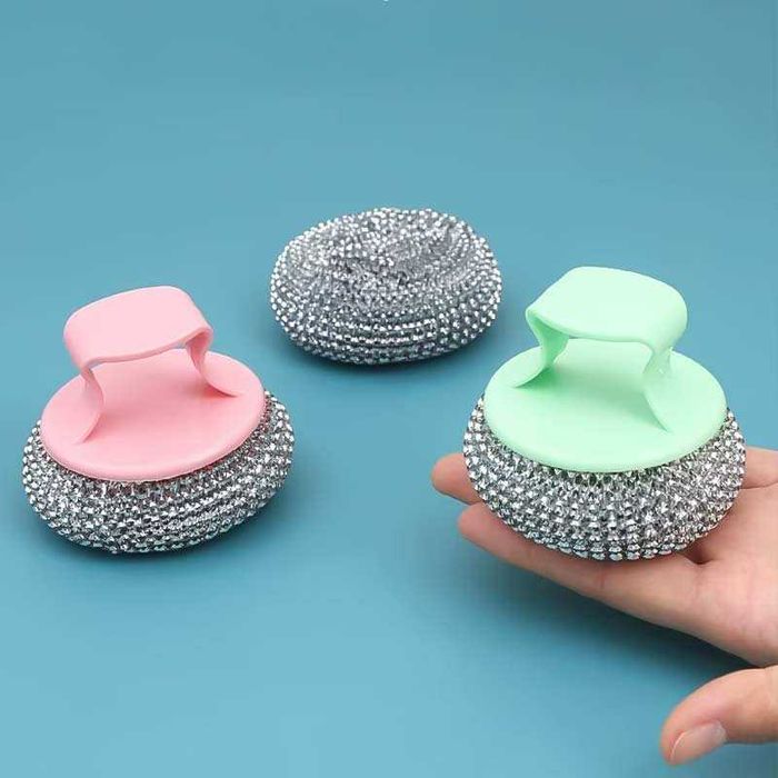 Метална гъба за почистване със сменяема дръжка, комплект от 4 броя