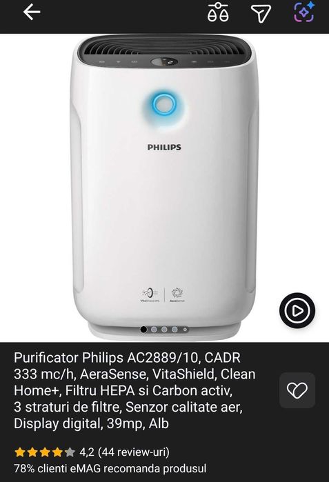 Purificator aer Philips AC2889, stare foarte bună - filtre NOI 200 lei