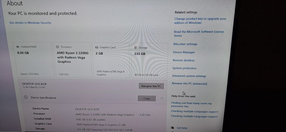 KIT/ Unitate PC AMD Ryzen 3, 8 GB DDR4, SSD 250 GB, placa video Vega 8