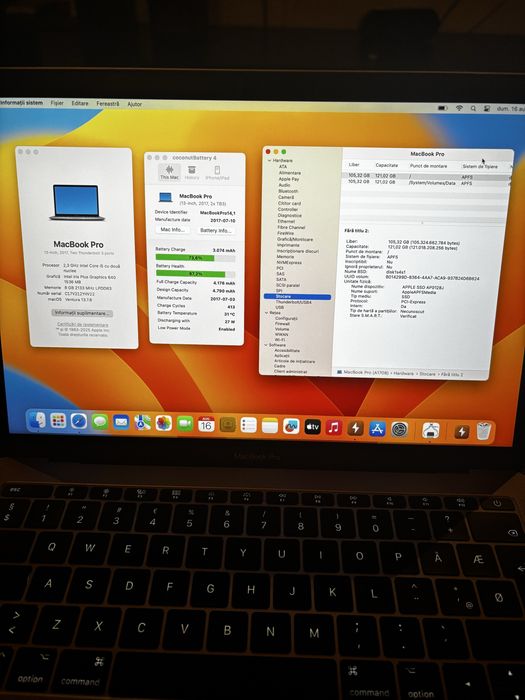 Macbook Pro A1708 13", 2017, i5, 8 GB RAM, 128 GB SSD, 413 cicluri
