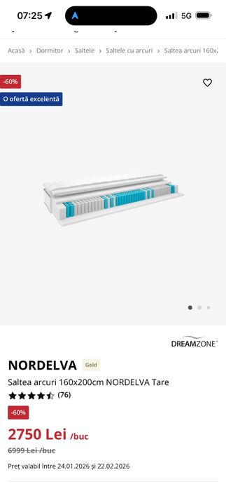 Saltea arcuri ferma Jysk 160x200