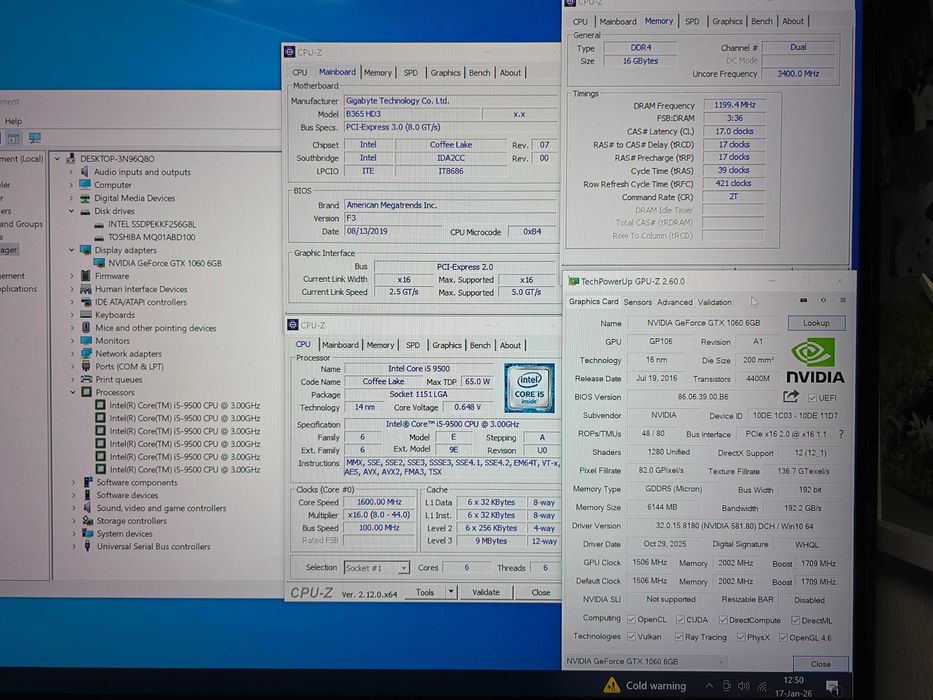 PC Gaming i5-9500, GTX 1060 6GB, 16GB DDR4, M.2 256GB + HDD 1TB