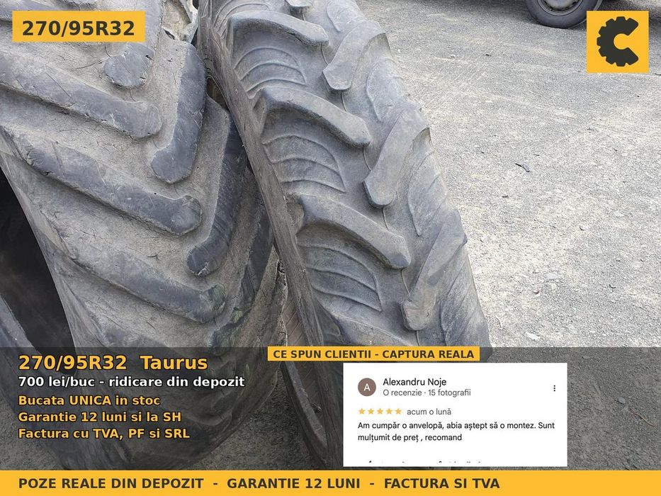 Cauciucuri Anvelope 270/95R32 270/95 R32 270/95-32 11.2R32 2709532 Taurus Prasitoare Tractor Roti Inguste Utilaje Agricole SH Second Hand LIVRARE