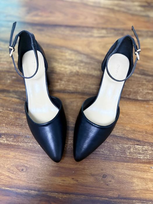 Pantofi eleganți negri Jenny Fairy, mărimea 37, noi, toc gros, curea gleznă