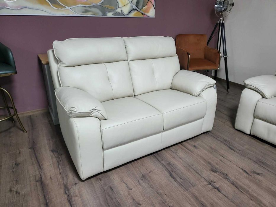 Италиански кремав кожен комплект дивани тройка и двойка Lugano