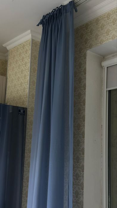 Тюль темно голубая шелковая