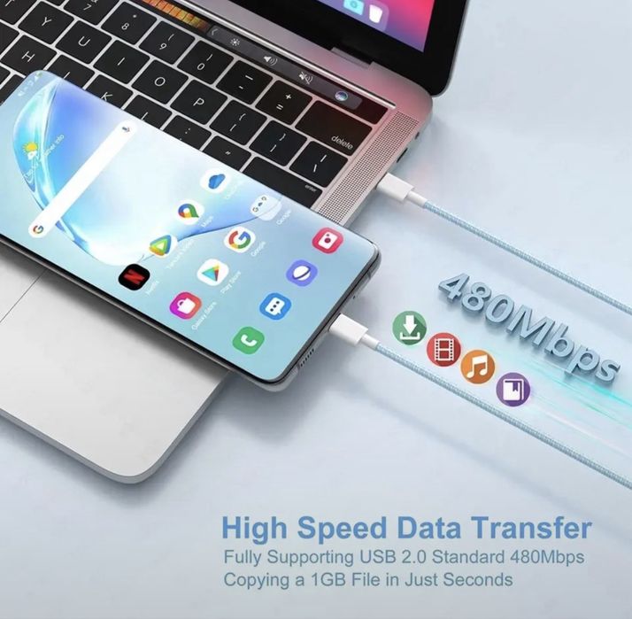 Type c плитенный кабель 2М для Iphone Ipad Macbook