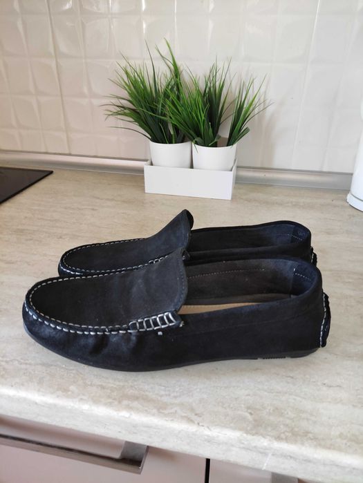 Мокасини велур тъмно сини почти черни